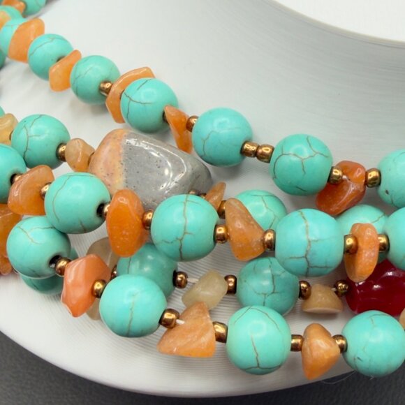 Multi Strand Stabilized Turquoise Gemstone Necklace Sterling Silver Clasp Choker - Picture 7 of 11